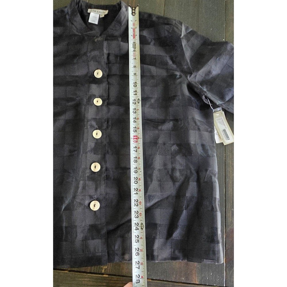 A La Carte Womens XL Black Sheer Striped Button Front Tie Cuff Blouse L10253JM - Picture 8 of 10